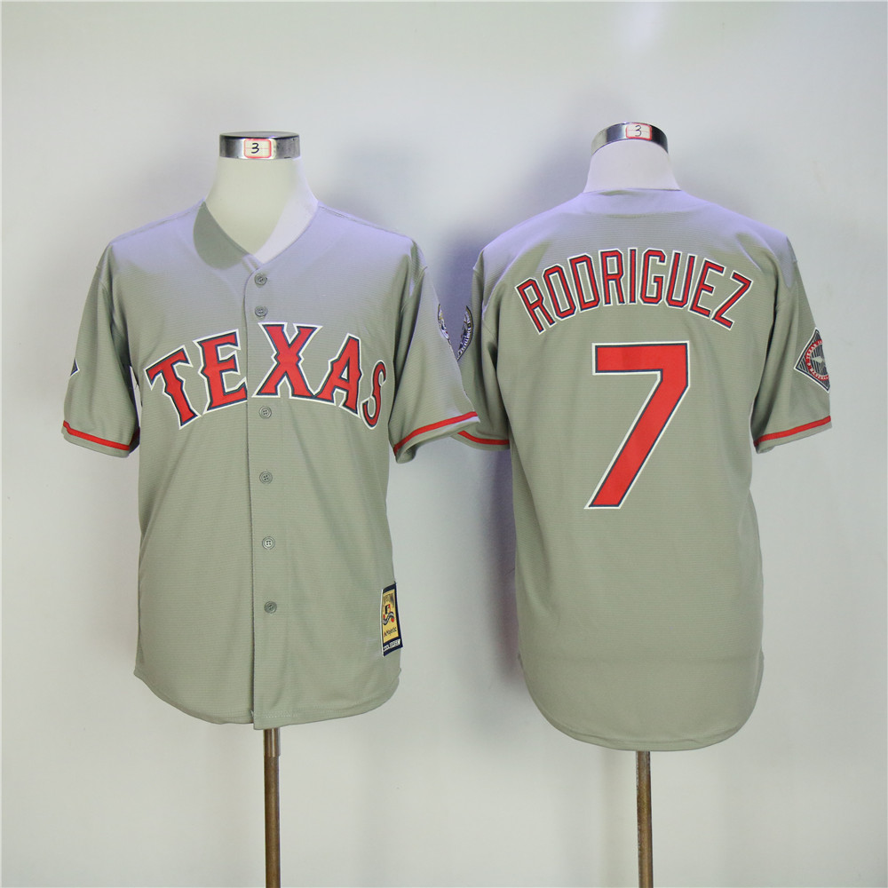 Men Texas Rangers 7 Rodriguez Grey Throwback MLB Jerseys